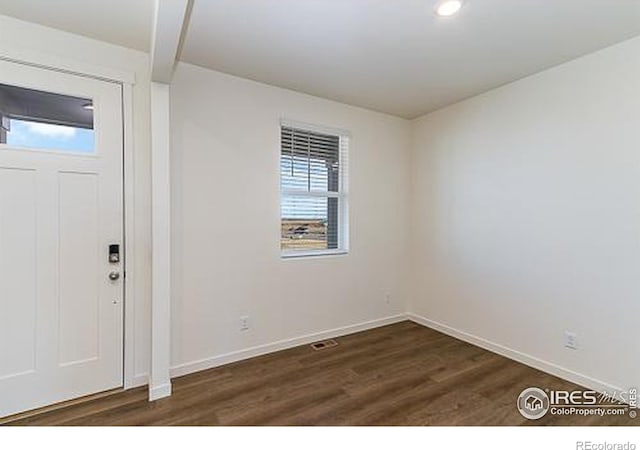 entryway featuring a healthy amount of sunlight and dark hardwood / wood-style floors