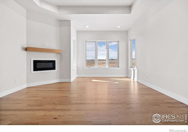 unfurnished living room with light wood-type flooring