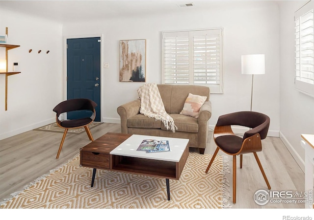 living room with light hardwood / wood-style floors