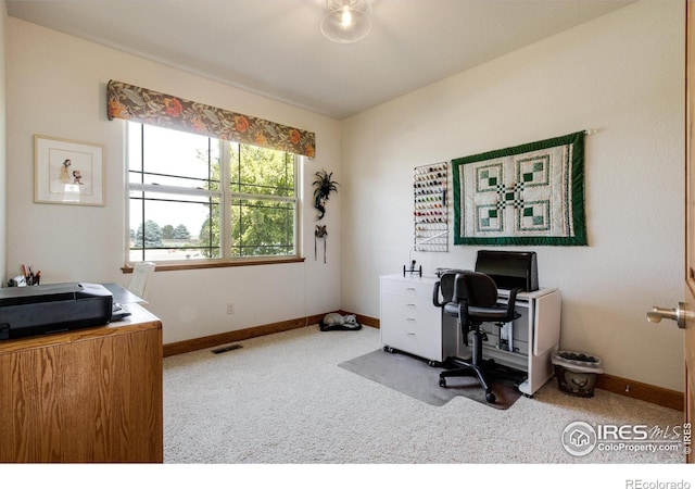 view of carpeted office space