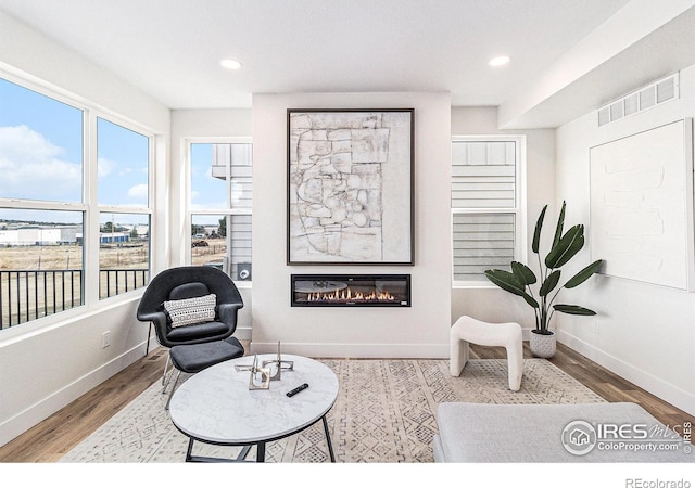 living area featuring light hardwood / wood-style flooring