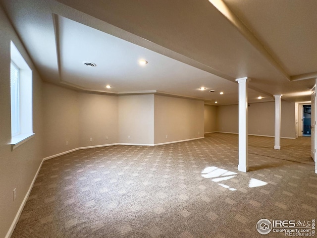 basement with carpet flooring