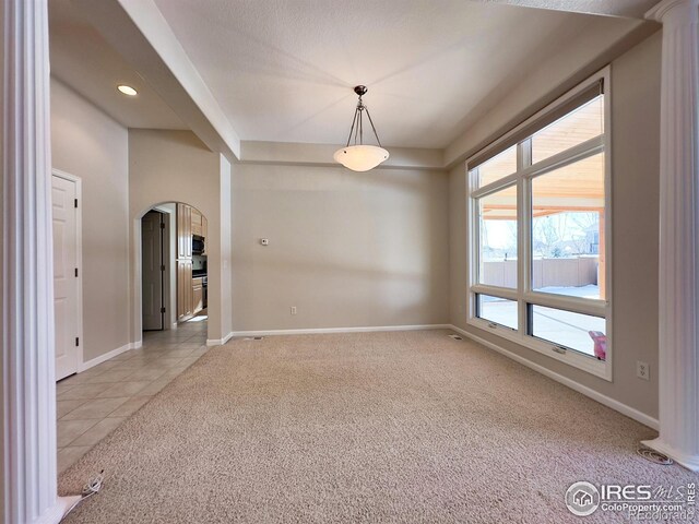 spare room featuring light carpet