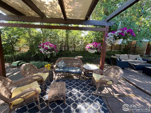 view of patio featuring a pergola and outdoor lounge area