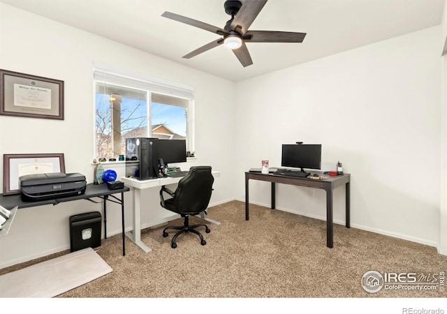 1484 First Light Dr, Windsor, CO 80550 - home office with carpet flooring and ceiling fan