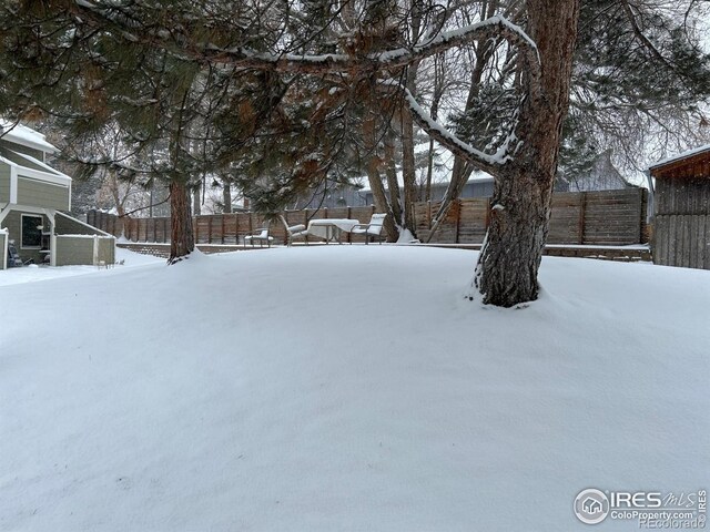 view of yard layered in snow