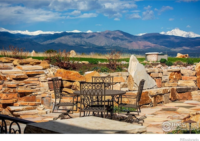 view of patio featuring a mountain view