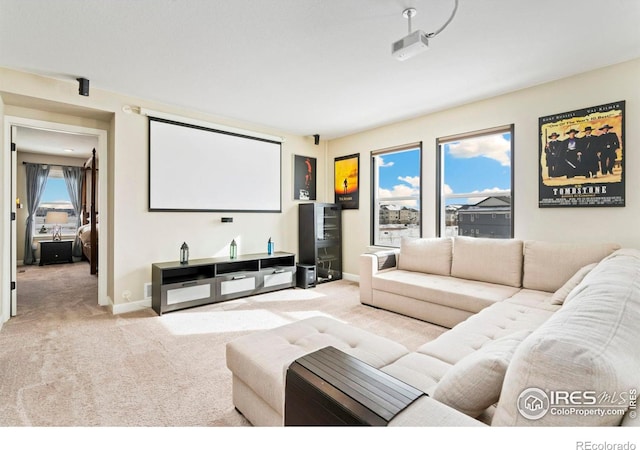 view of carpeted home theater room