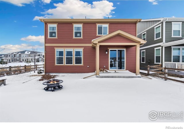 view of front of home with a fire pit