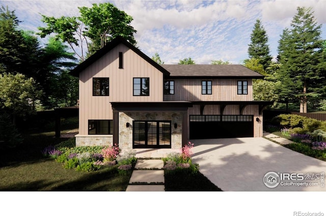 modern farmhouse with a garage