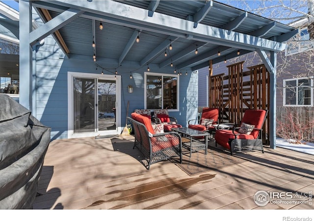 view of patio featuring outdoor lounge area and a deck