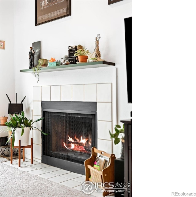 interior details featuring a fireplace