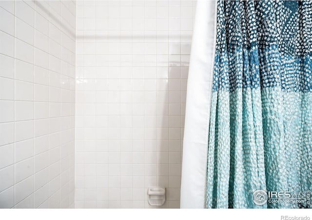 bathroom with a shower with shower curtain