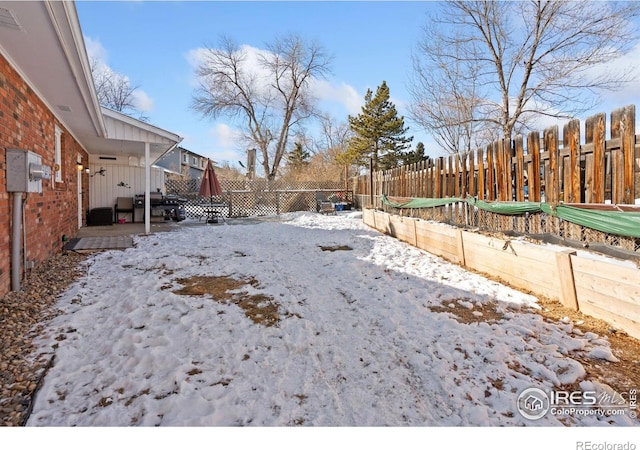 view of yard covered in snow