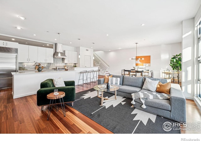 living room with wood-type flooring