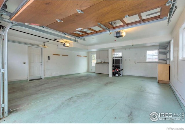 garage with a garage door opener