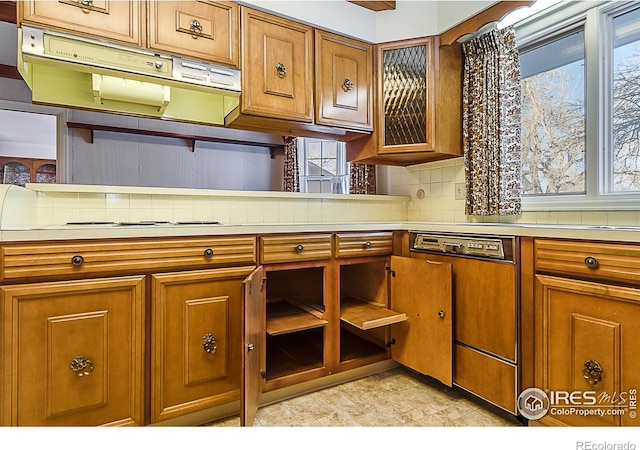 kitchen featuring tasteful backsplash, plenty of natural light, and dishwasher