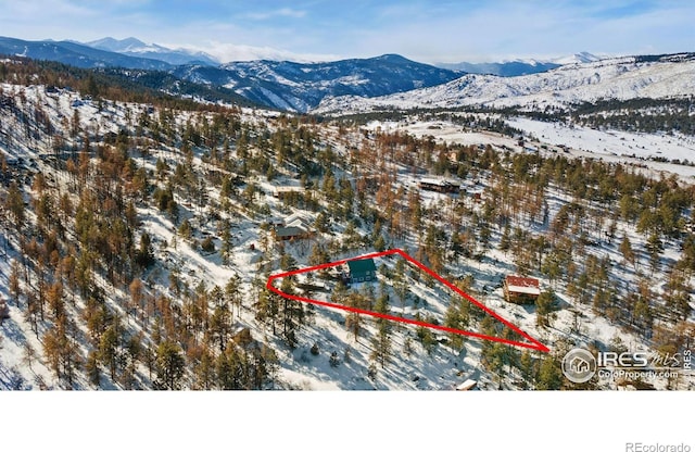 snowy aerial view featuring a mountain view