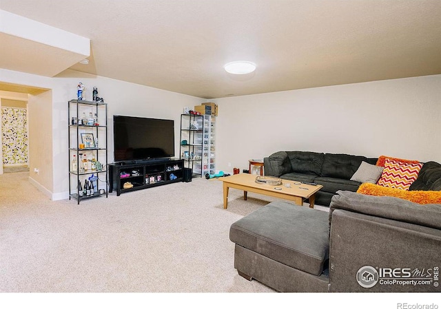 living room featuring carpet flooring