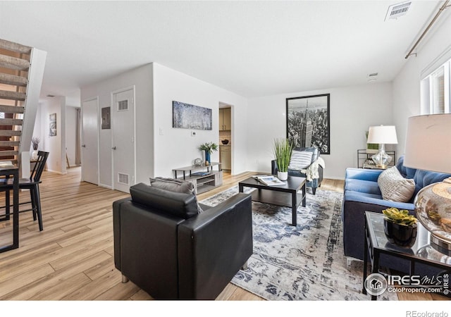 living room with light wood-type flooring