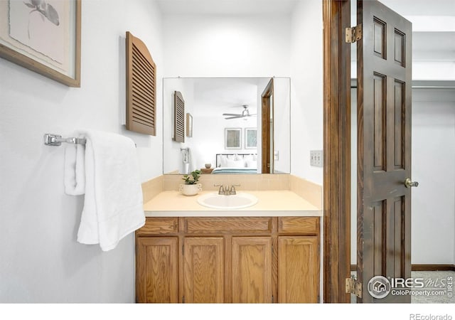 bathroom with vanity and ceiling fan