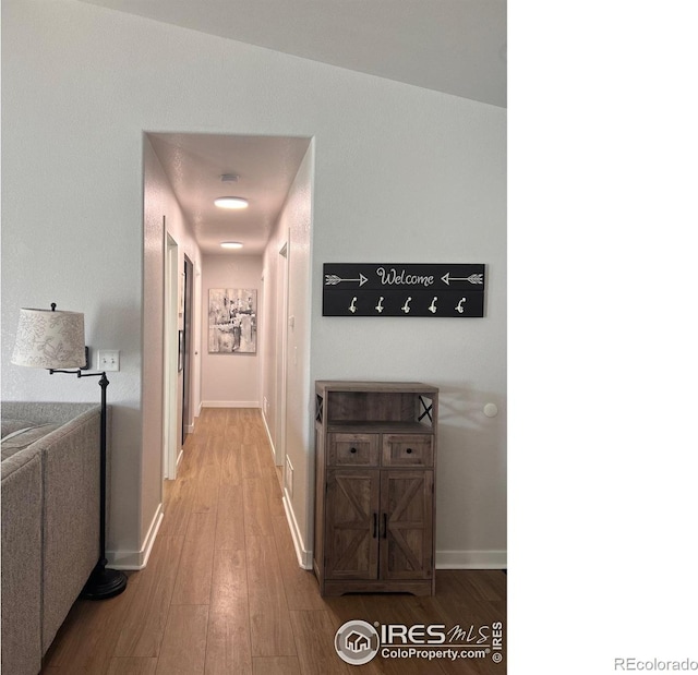 hallway with hardwood / wood-style floors