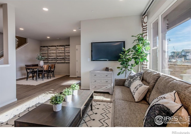 living room with hardwood / wood-style floors