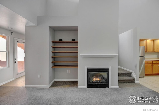 unfurnished living room with light carpet