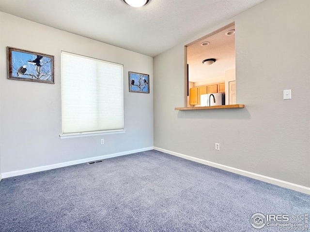 carpeted spare room featuring a textured ceiling