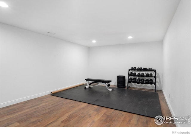 workout room featuring wood-type flooring