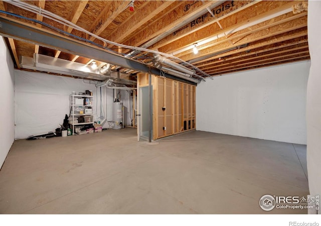 basement featuring gas water heater