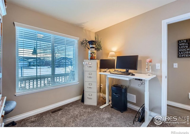 view of carpeted home office