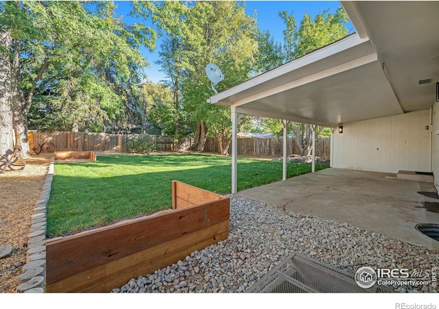 view of yard featuring a patio and a fenced backyard