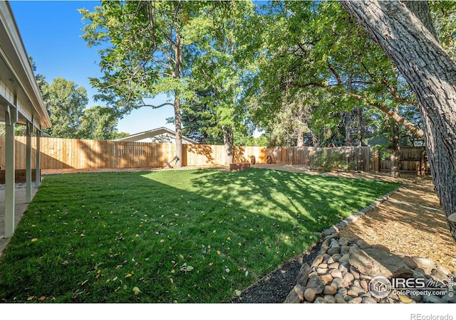 view of yard with a fenced backyard