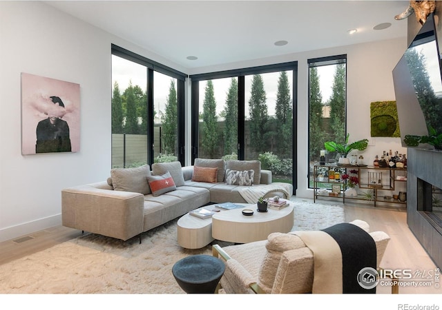 living room featuring light wood-type flooring