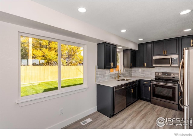 kitchen with plenty of natural light, stainless steel appliances, sink, and backsplash