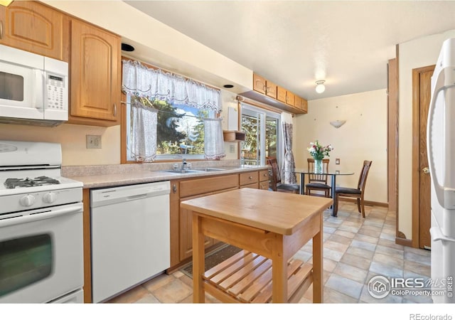 kitchen with white appliances and sink