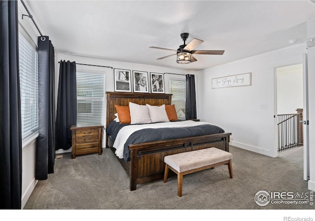 bedroom with carpet flooring and ceiling fan