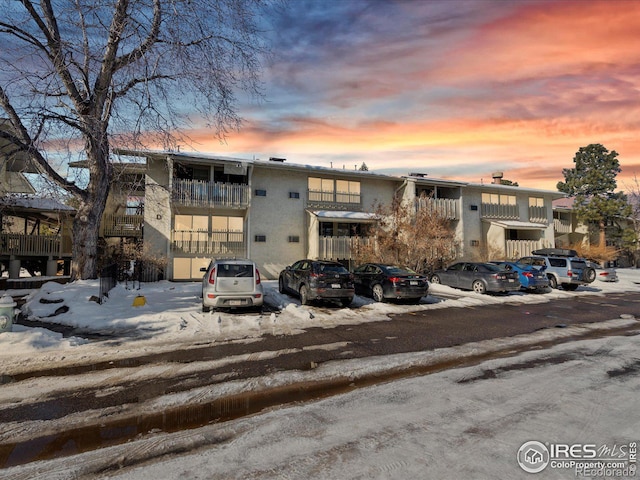 view of snow covered property