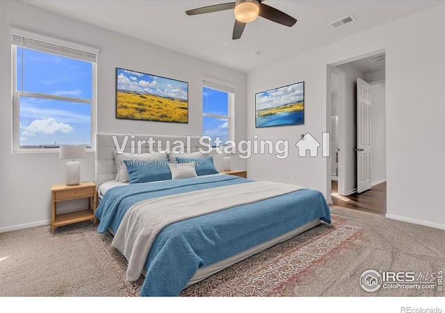 6508 Copper Dr, Frederick, CO 80516 - carpeted bedroom with baseboards and a ceiling fan