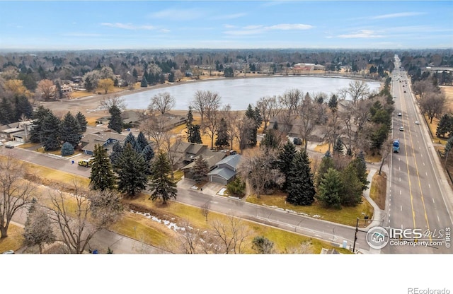 aerial view with a water view