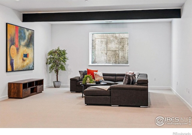 2125 Vine Ave, Boulder, CO 80304 - living area with carpet, beam ceiling, and baseboards