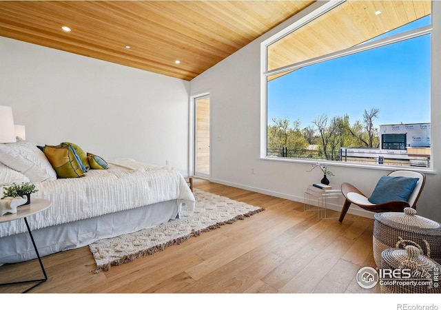 2125 Vine Ave, Boulder, CO 80304 - bedroom with wood finished floors, vaulted ceiling, wooden ceiling, baseboards, and recessed lighting