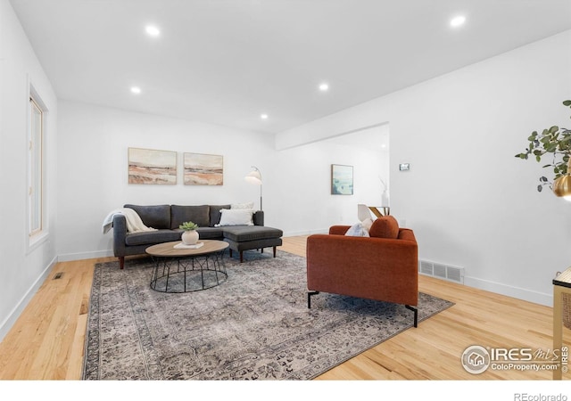 living room with hardwood / wood-style floors