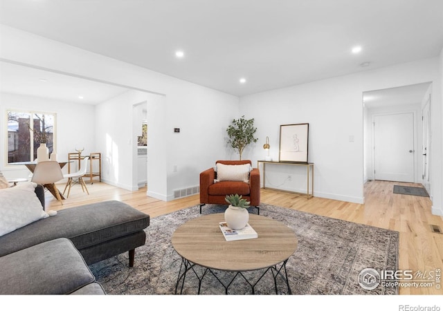 living room featuring light hardwood / wood-style flooring