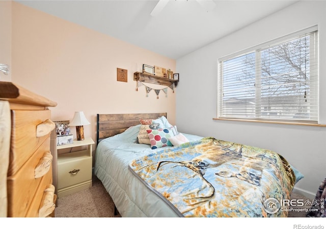 bedroom featuring carpet flooring and ceiling fan