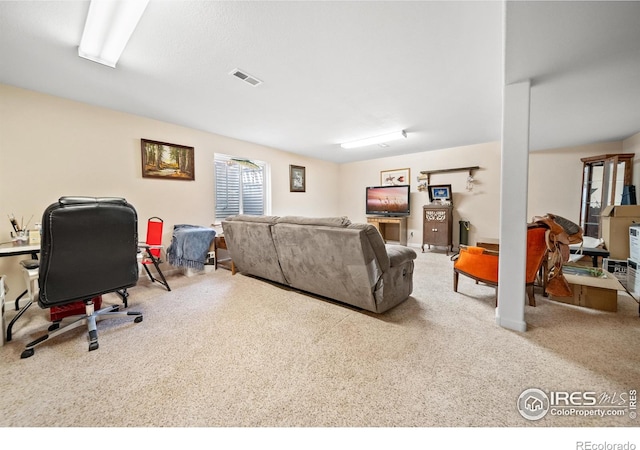 living room with carpet floors