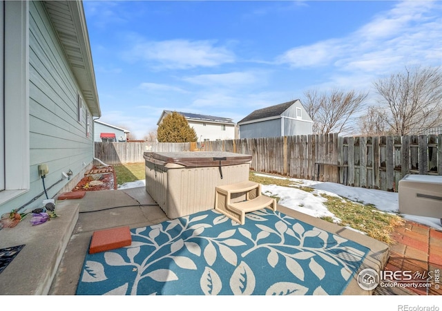 view of patio featuring a hot tub