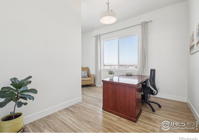 home office featuring light hardwood / wood-style flooring