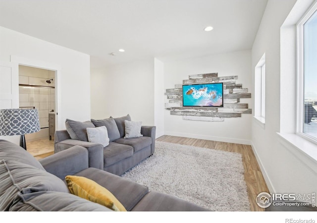 living room with light hardwood / wood-style floors